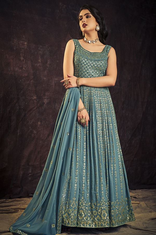 Picture of Lovely Blue Colored Designer Gown