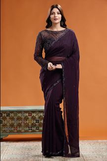 Picture of Flawless Wine Colored Designer Saree