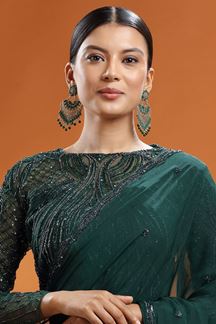 Picture of Captivating Dark Green Colored Designer Saree
