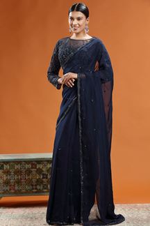 Picture of Charismatic Navy Blue Colored Designer Saree