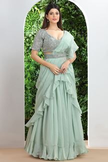 Picture of Aesthetic Mint Green Colored Designer Readymade Saree