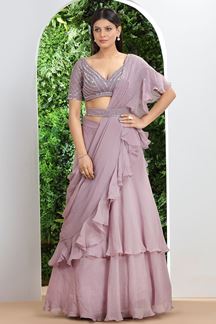 Picture of Attractive Lilac Colored Designer Readymade Saree