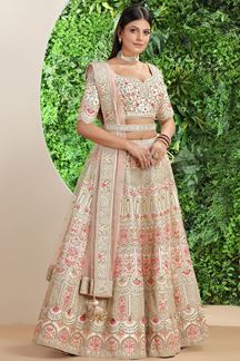 Picture of Heavenly Off-White and Pink Colored Designer Bridal Lehenga Choli