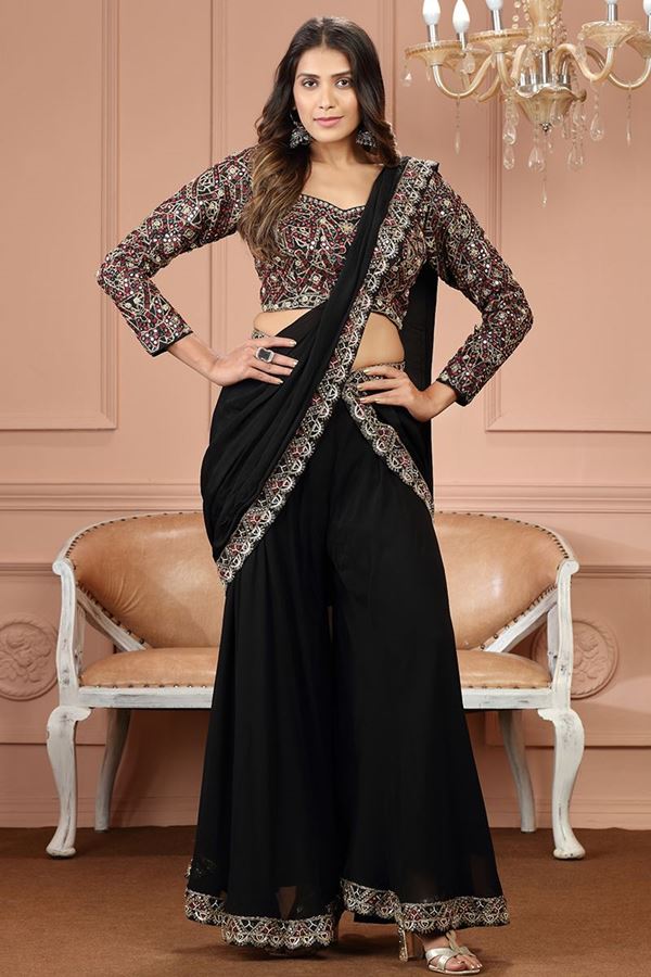 Picture of Bollywood Black and Red Colored Designer Suit