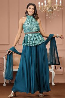Picture of Royal Sea Green and Blue Colored Designer Suit