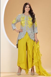 Picture of Irresistible Grey and Yellow Colored Designer Suit