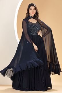 Picture of Beautiful Navy Blue Colored Designer Anarkali Suit