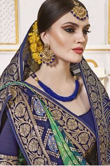 Picture of Stunning Green and Blue Colored Designer Saree