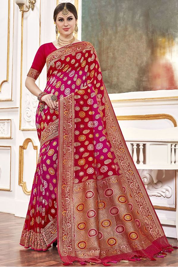 Picture of Impressive Red and Pink Colored Designer Saree