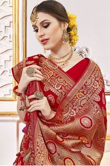 Picture of Impressive Red and Pink Colored Designer Saree