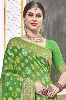 Picture of Gorgeous Parrot Green Colored Designer Saree