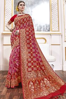 Picture of Surreal Red and Pink Colored Designer Saree