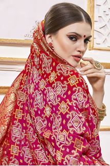 Picture of Surreal Red and Pink Colored Designer Saree