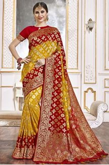 Picture of Classy Yellow and Red Colored Designer Saree