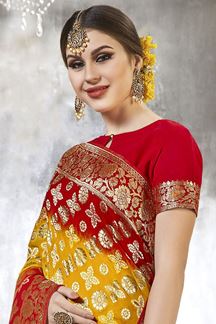 Picture of Classy Yellow and Red Colored Designer Saree