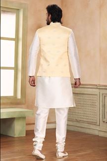 Picture of Attractive Cream Colored Designer Kurta Payjama with Jacket