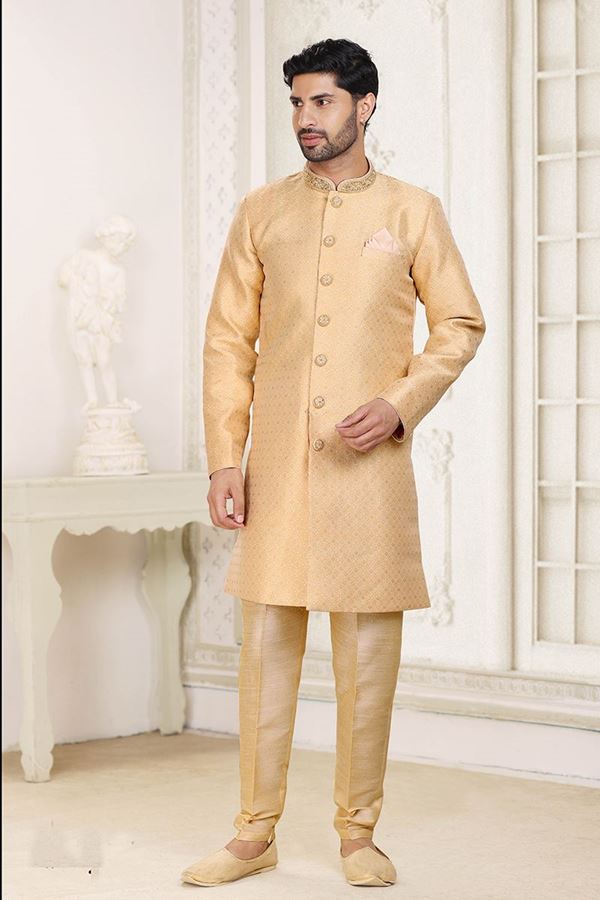 Picture of Marvelous Beige Colored Designer Indowestern Sherwani