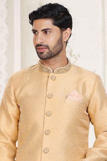 Picture of Marvelous Beige Colored Designer Indowestern Sherwani