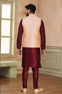 Picture of Exquisite Maroon Colored Designer Kurta Payjama with Jacket