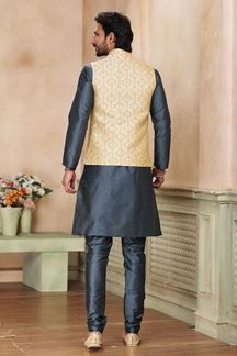 Picture of Charming Dark Grey Colored Designer Kurta Payjama with Jacket