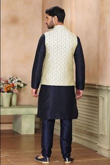 Picture of Exuberant Navy Blue Colored Designer Kurta Payjama with Jacket