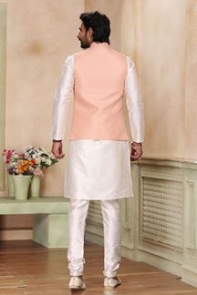 Picture of Classy Cream Colored Designer Kurta Payjama with Jacket