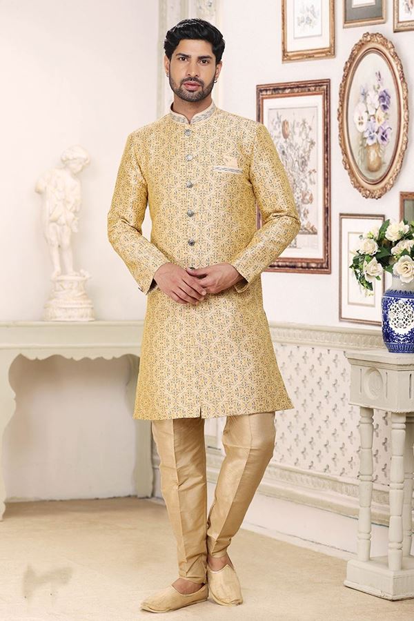 Picture of Fashionable Cream Colored Designer Indowestern Sherwani