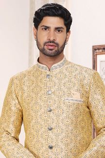 Picture of Fashionable Cream Colored Designer Indowestern Sherwani