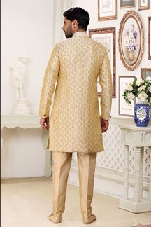 Picture of Fashionable Cream Colored Designer Indowestern Sherwani