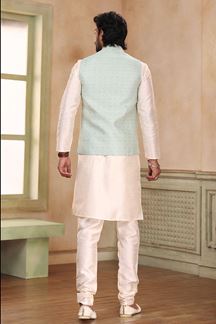 Picture of Fashionable Cream Colored Designer Kurta Payjama with Jacket