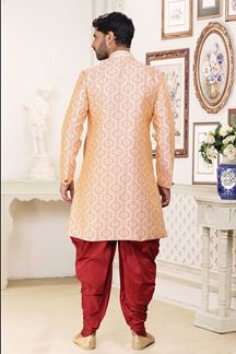 Picture of Stylish Cream and Maroon Colored Designer Indowestern Sherwani