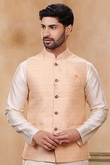 Picture of Magnificent Cream Colored Designer Kurta Payjama with Jacket