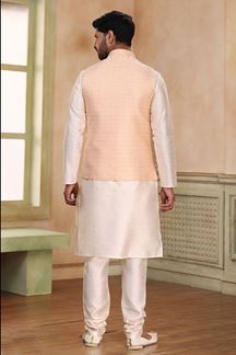 Picture of Magnificent Cream Colored Designer Kurta Payjama with Jacket