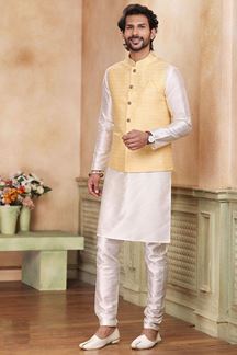 Picture of Marvelous Cream Colored Designer Kurta Payjama with Jacket