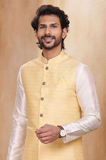 Picture of Marvelous Cream Colored Designer Kurta Payjama with Jacket