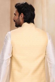 Picture of Marvelous Cream Colored Designer Kurta Payjama with Jacket