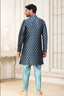 Picture of Exuberant Steel Blue Colored Designer Indowestern Sherwani