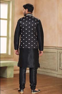 Picture of Fancy Black Colored Designer Kurta Payjama with Jacket