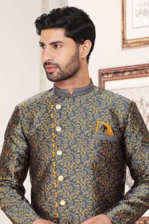 Picture of Charming Dark Grey Colored Designer Indowestern Sherwani