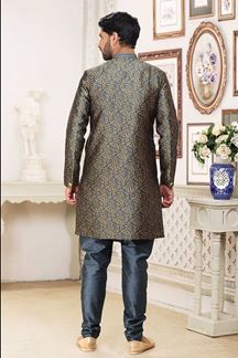 Picture of Charming Dark Grey Colored Designer Indowestern Sherwani