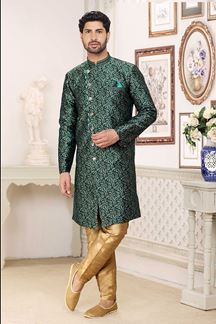 Picture of Exquisite Green Colored Designer Indowestern Sherwani