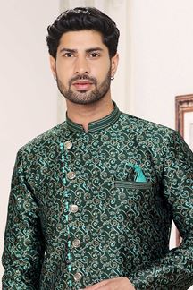 Picture of Exquisite Green Colored Designer Indowestern Sherwani