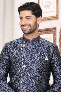 Picture of Aesthetic Blue Colored Designer Indowestern Sherwani