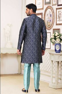 Picture of Aesthetic Blue Colored Designer Indowestern Sherwani