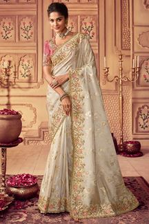 Picture of Impressive Off White Colored Designer Saree