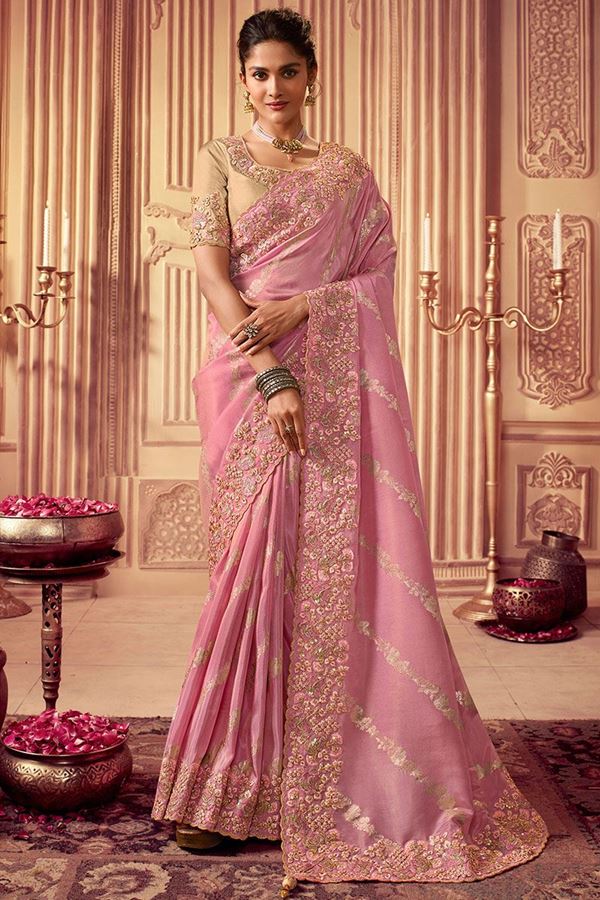 Picture of Glorious Baby Pink Colored Designer Saree