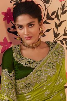 Picture of Pretty Parrot Green Colored Designer Saree