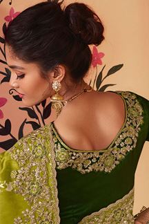 Picture of Pretty Parrot Green Colored Designer Saree