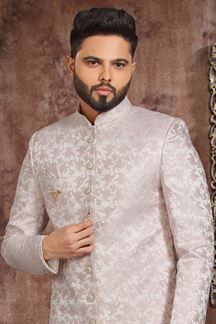 Picture of Captivating Off-White Colored Designer Readymade Men's Indo-Western Sherwani