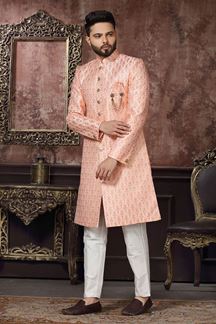 Picture of Charismatic Peach Colored Designer Readymade Men's Indo-Western Sherwani